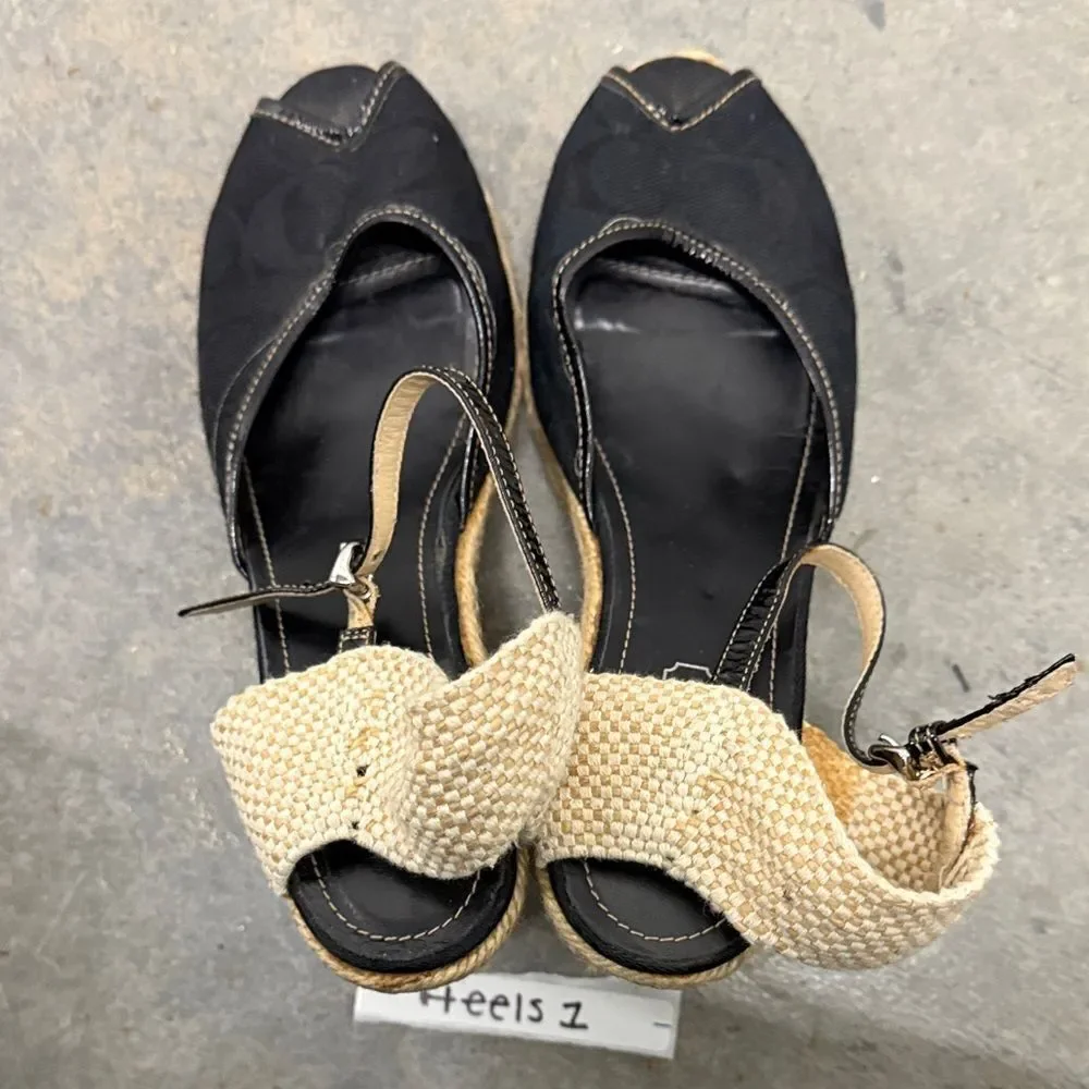 Coach Black and Tan Espadrille Sandals